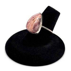 Vintage Pink Rhodochrosite Sterling Silver Statement Ring Size 8